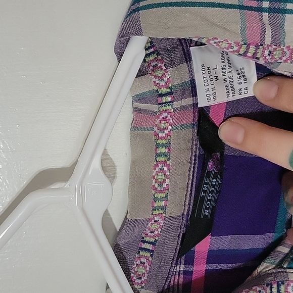 The North Face Womens flannel button up pink purple plaid Guatemalan inspired - Picture 2 of 8
